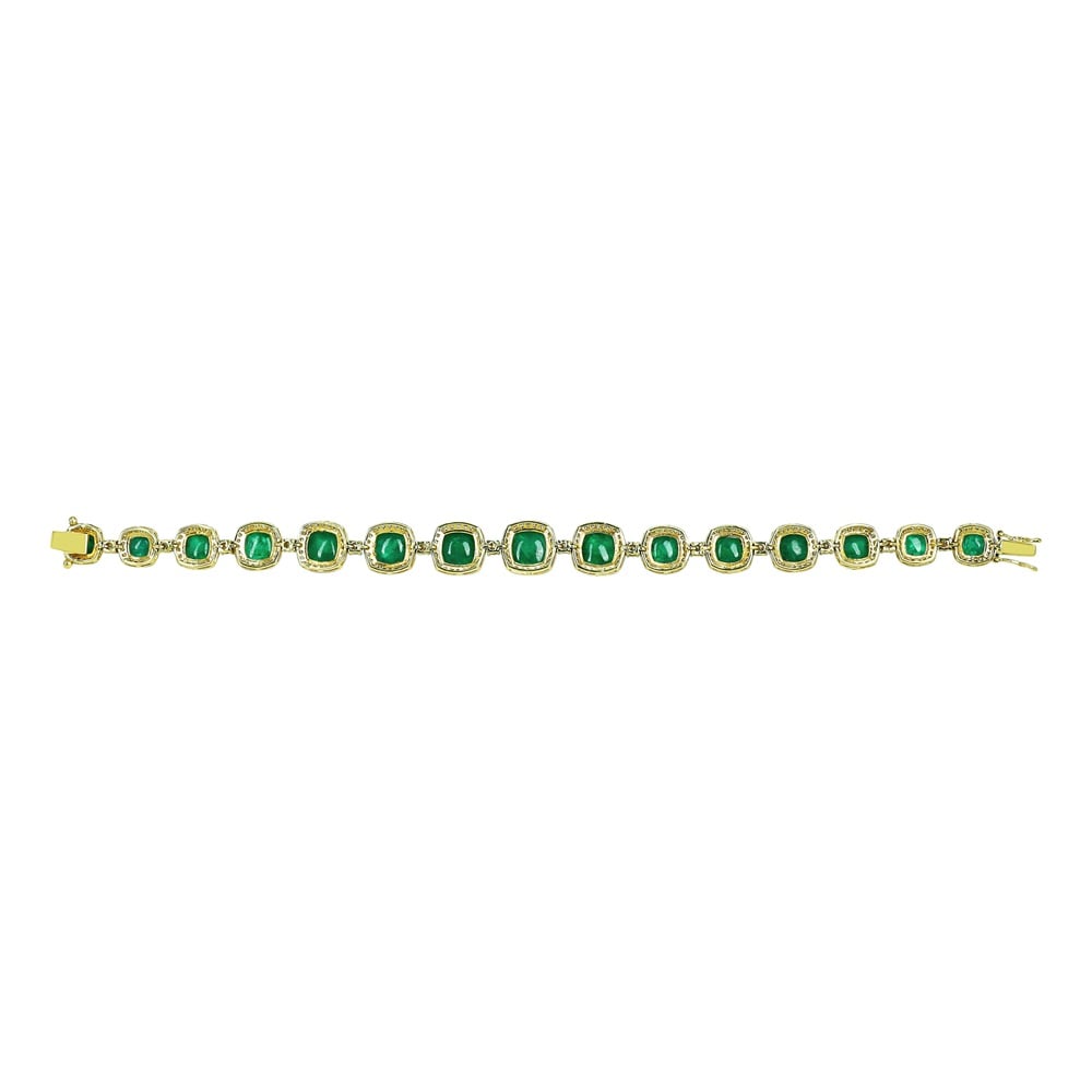 Emerald Colour Stone Bracelet with Diamond Halos in Open Settings